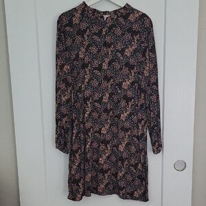 LOFT Long Sleeve Black and Pink Floral Dress